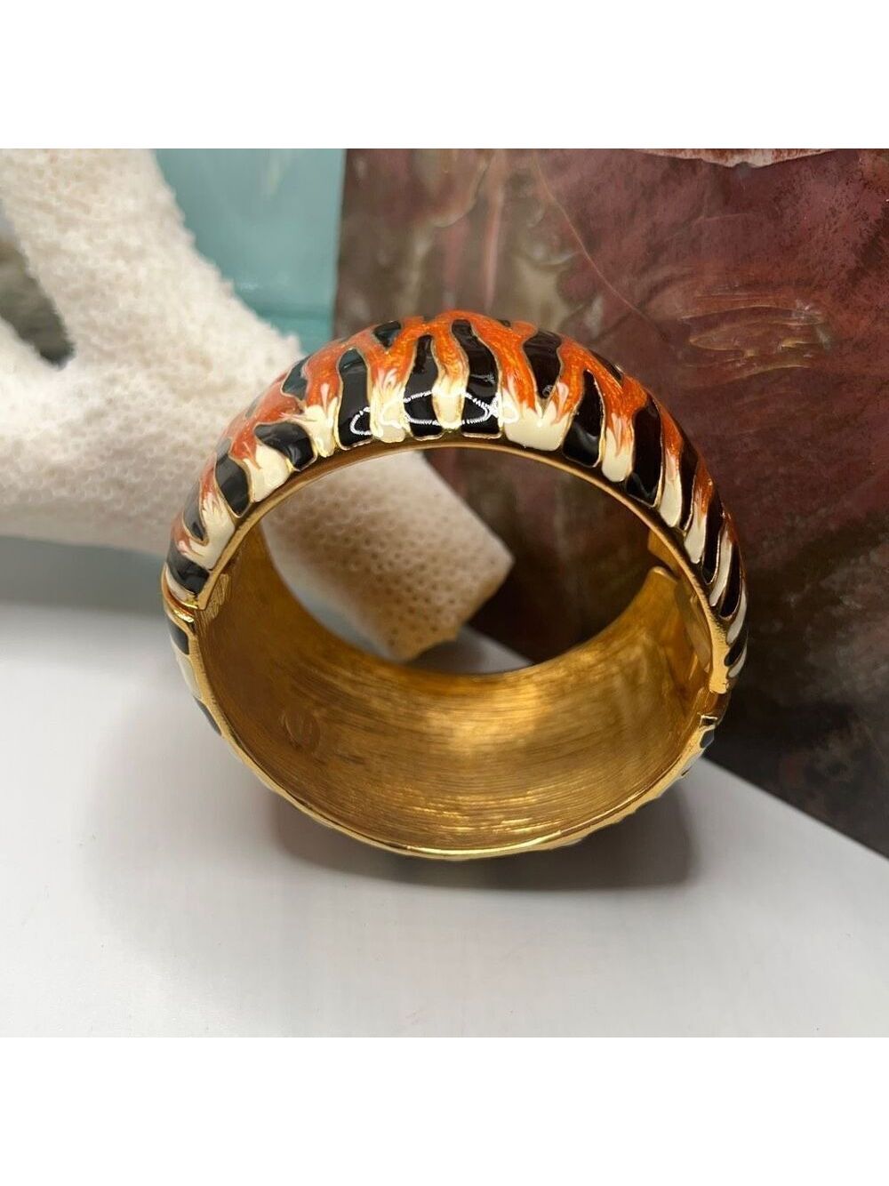 Gold Orange Black White Tiger Stipe Bangle Kenneth J Lane